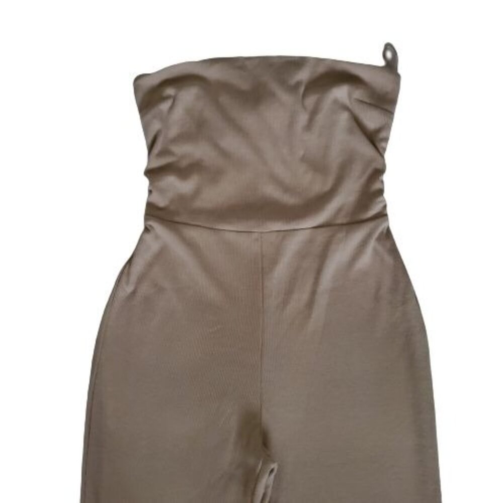 Fashion Nova Beige Bandeau Top‎ Corset-Style Back Flare Leg Jumpsuit Size Large - Picture 4 of 12